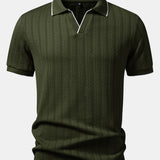Texture Contrast Knitted V Neck Polo Shirt
