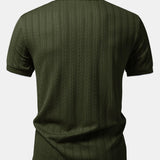 Texture Contrast Knitted V Neck Polo Shirt