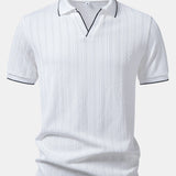 Texture Contrast Knitted V Neck Polo Shirt