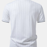 Texture Contrast Knitted V Neck Polo Shirt